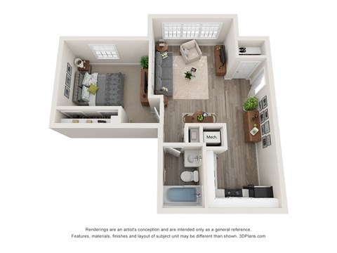 1 Bedroom Floorplan | 650 Sq. Ft. at Pines at Lawrenceville Apartments in Decatur, GA 30033